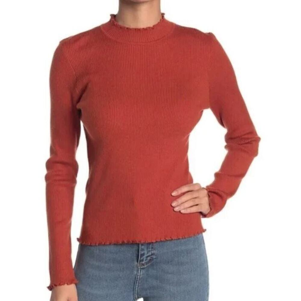 Lush Women's Lettuce Edge Long Sleeve Knit Top in Aragon XSmall MSRP $27
